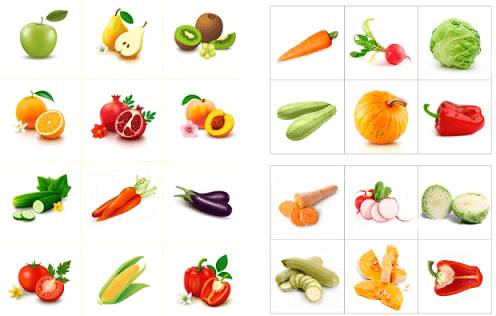Карточки с овощами и фруктами