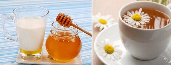 Молоко с медом и чай с ромашкой